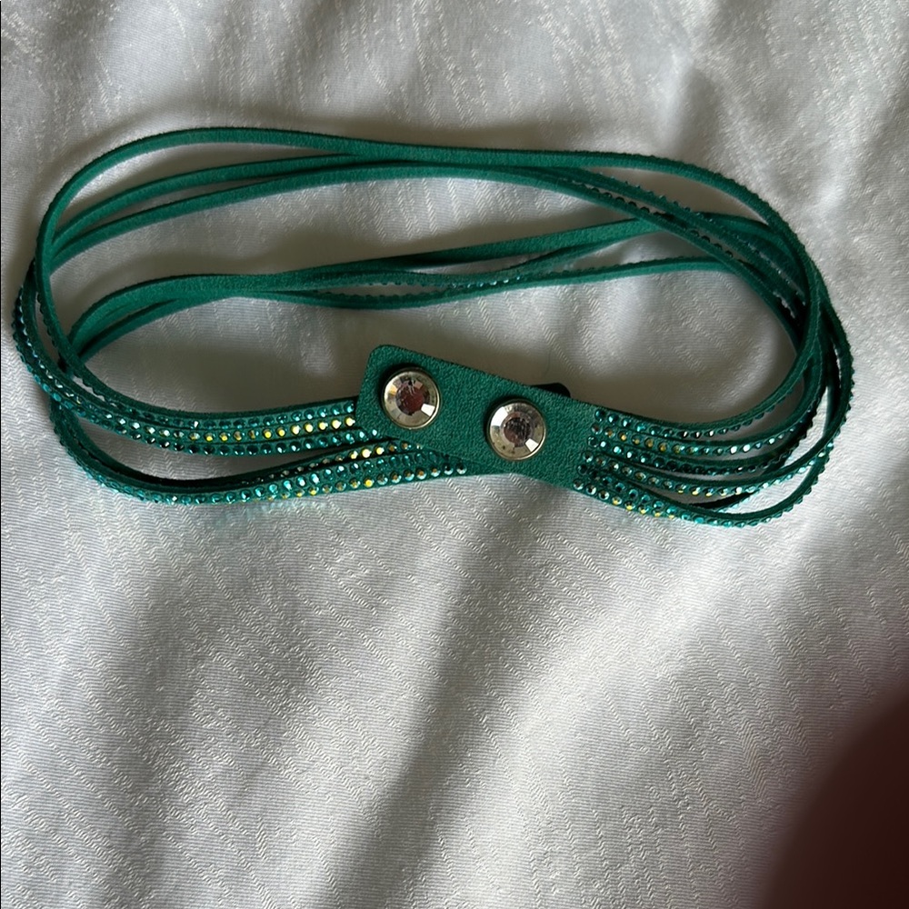 Green Crystal Embellished Wrap Bracelet